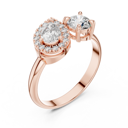 Pear and Round Cut Lab Grown Diamond Toi et Moi Engagement Ring