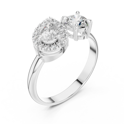Pear and Round Cut Lab Grown Diamond Toi et Moi Engagement Ring