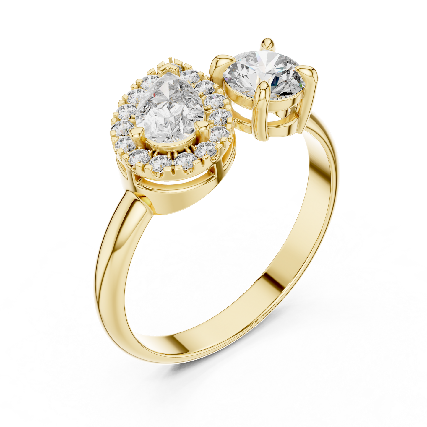 Pear and Round Cut Lab Grown Diamond Toi et Moi Engagement Ring