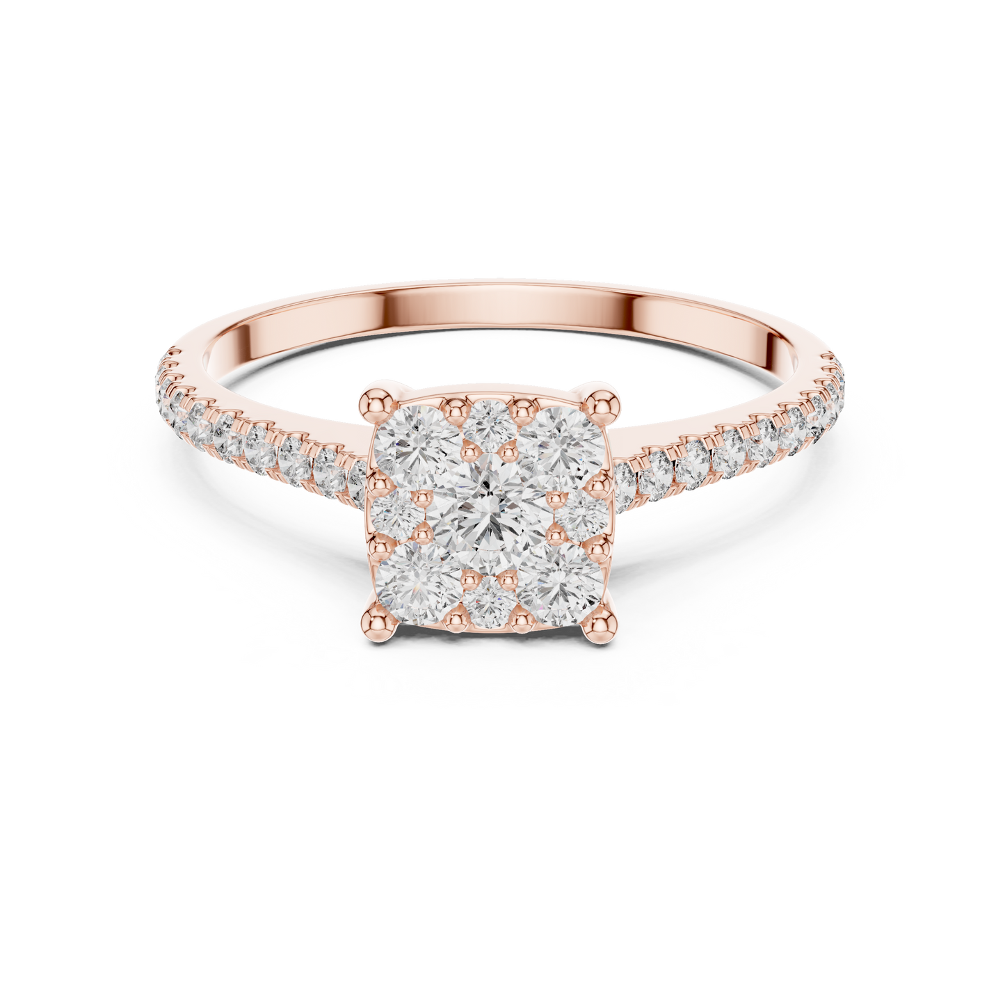 Round Cut Lab Grown Diamond illusion Set Gold Ring