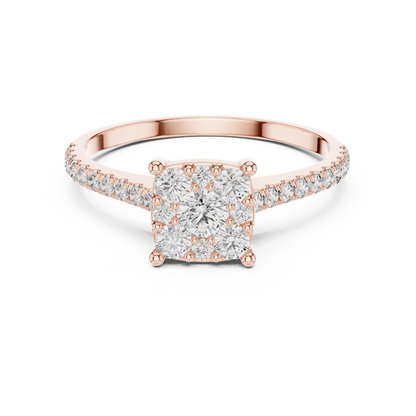 Round Cut Lab Grown Diamond illusion Set Gold Ring