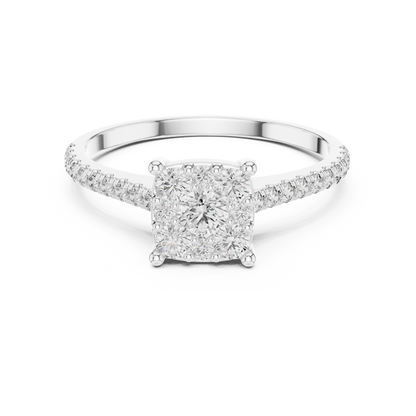 Round Cut Lab Grown Diamond illusion Set Gold Ring