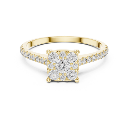 Round Cut Lab Grown Diamond illusion Set Gold Ring