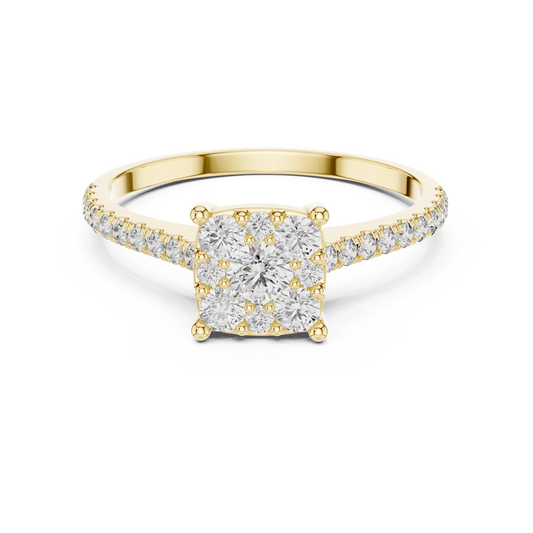 Round Cut Lab Grown Diamond illusion Set Gold Ring