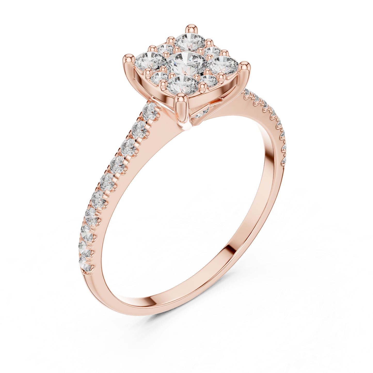 Round Cut Lab Grown Diamond illusion Set Gold Ring