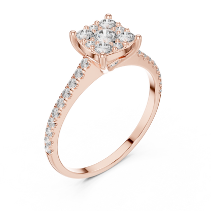 Round Cut Lab Grown Diamond illusion Set Gold Ring