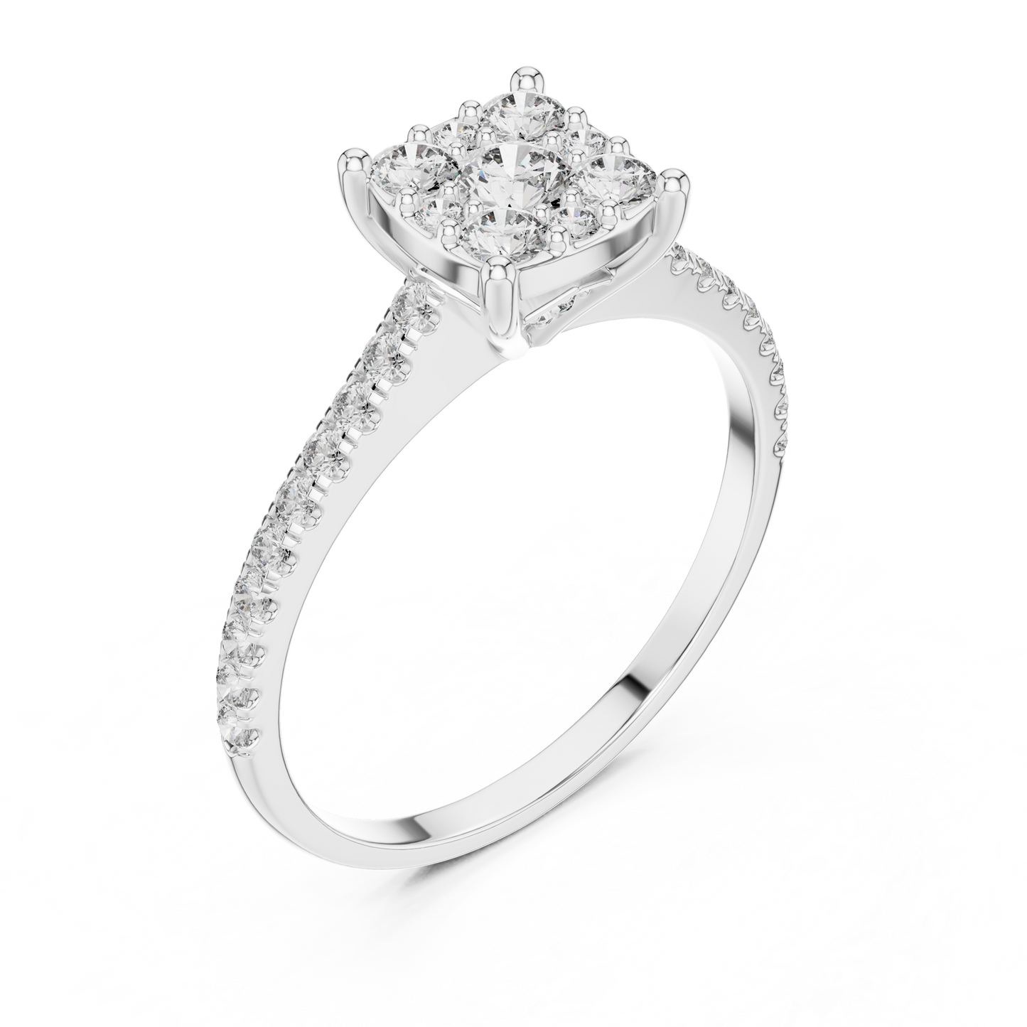 Round Cut Lab Grown Diamond illusion Set Gold Ring