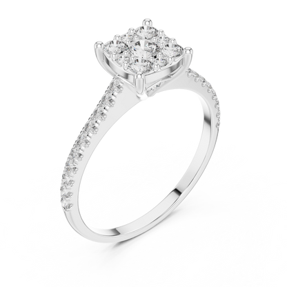 Round Cut Lab Grown Diamond illusion Set Gold Ring