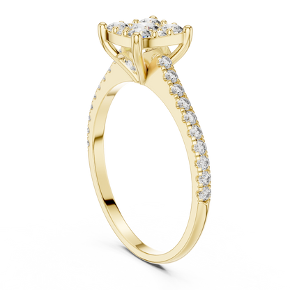 Round Cut Lab Grown Diamond illusion Set Gold Ring