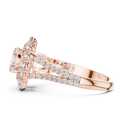 Round Lab Grown Diamond Double Halo Engagement Ring in White Gold