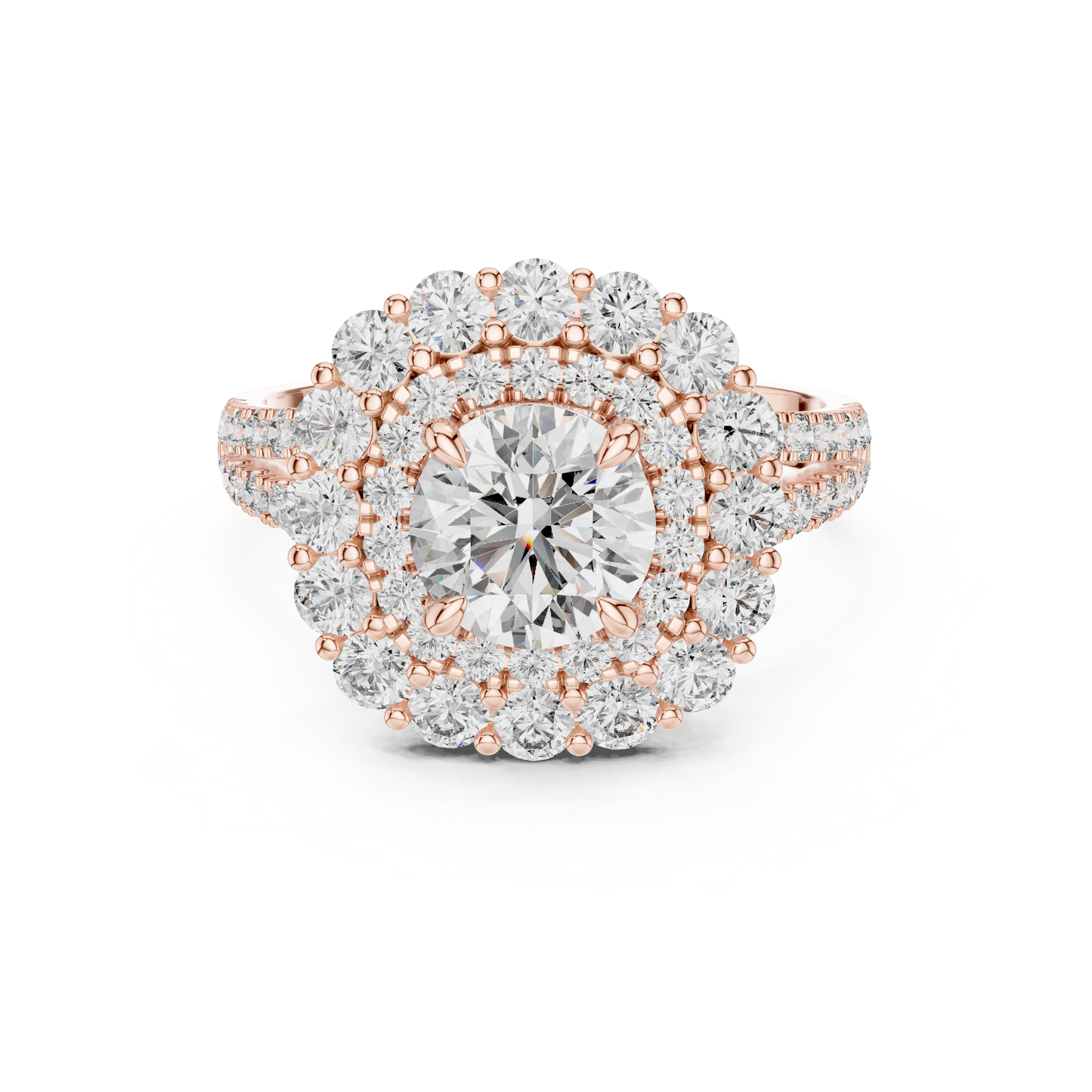 Round Lab Grown Diamond Double Halo Engagement Ring in White Gold
