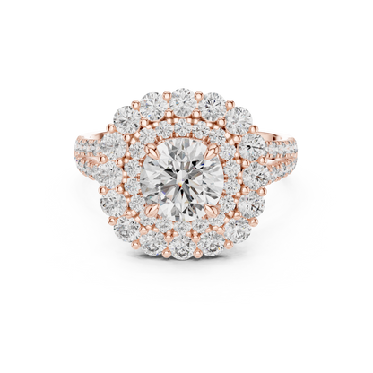 Round Lab Grown Diamond Double Halo Engagement Ring in White Gold