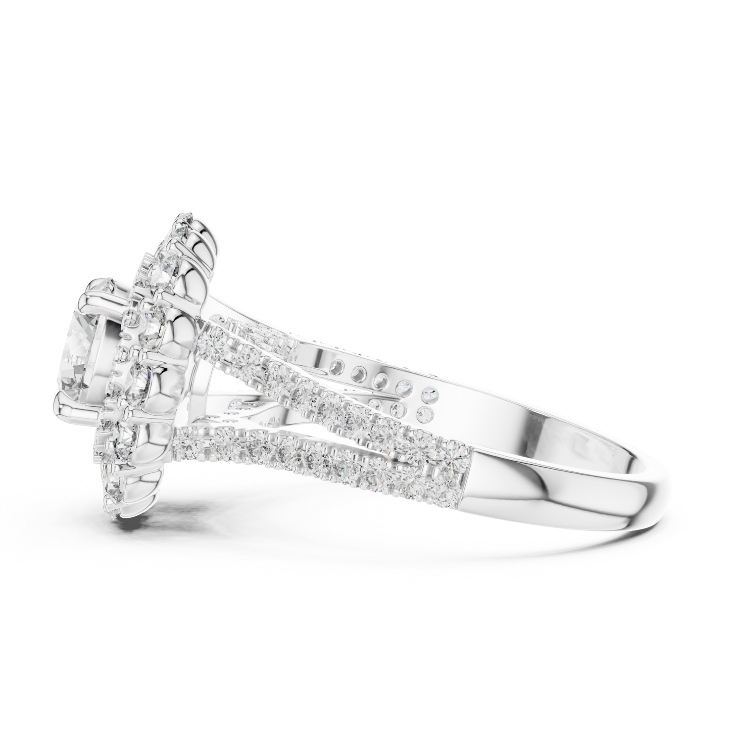 Round Lab Grown Diamond Double Halo Engagement Ring in White Gold