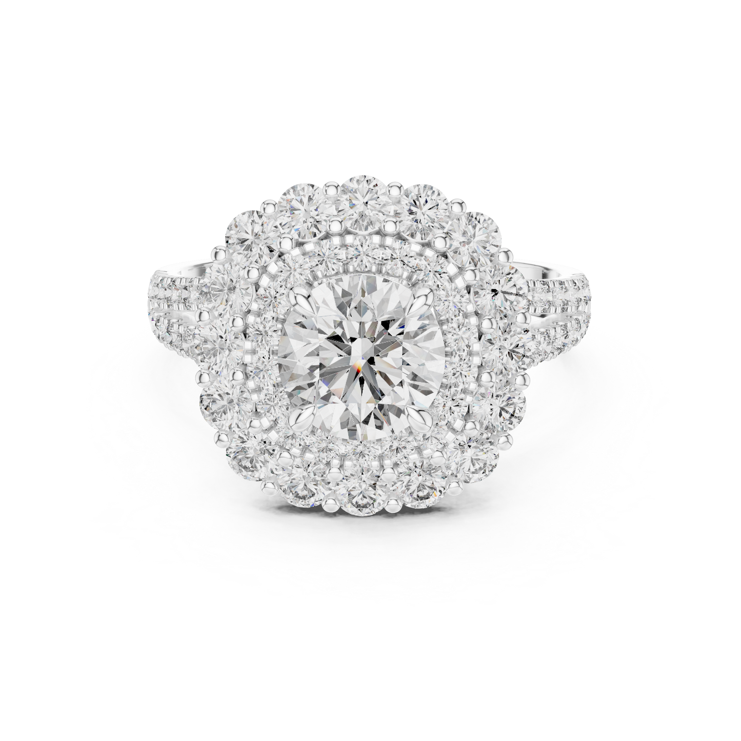 Round Lab Grown Diamond Double Halo Engagement Ring in White Gold
