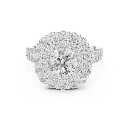 Round Lab Grown Diamond Double Halo Engagement Ring in White Gold