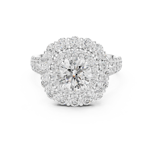 Round Lab Grown Diamond Double Halo Engagement Ring in White Gold