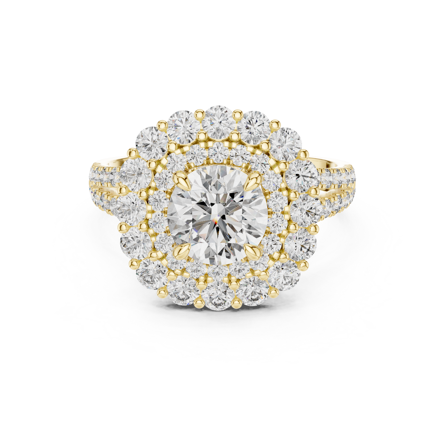 Round Lab Grown Diamond Double Halo Engagement Ring in White Gold
