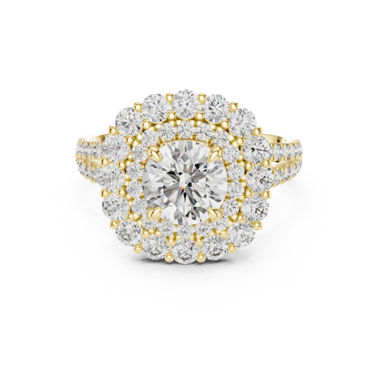 Round Lab Grown Diamond Double Halo Engagement Ring in White Gold