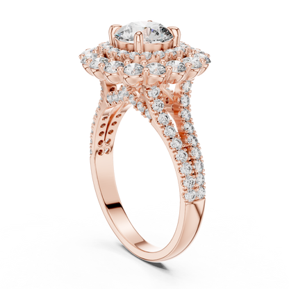 Round Lab Grown Diamond Double Halo Engagement Ring in White Gold