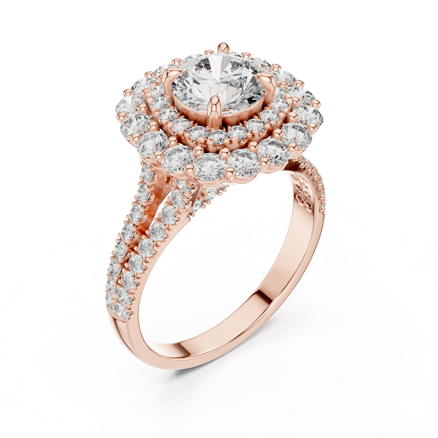 Round Lab Grown Diamond Double Halo Engagement Ring in White Gold