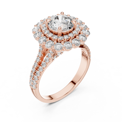 Round Lab Grown Diamond Double Halo Engagement Ring in White Gold