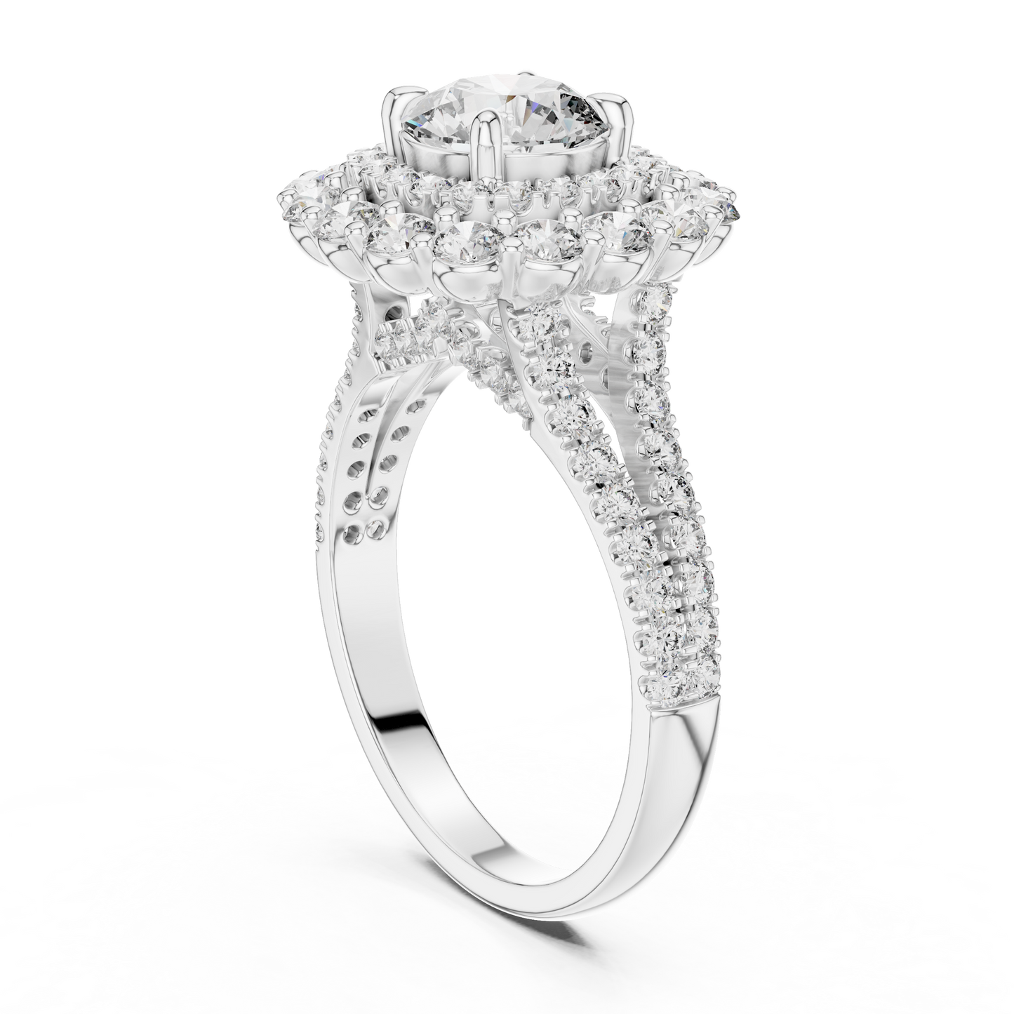 Round Lab Grown Diamond Double Halo Engagement Ring in White Gold