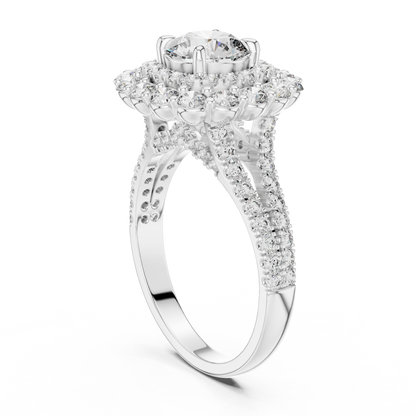 Round Lab Grown Diamond Double Halo Engagement Ring in White Gold