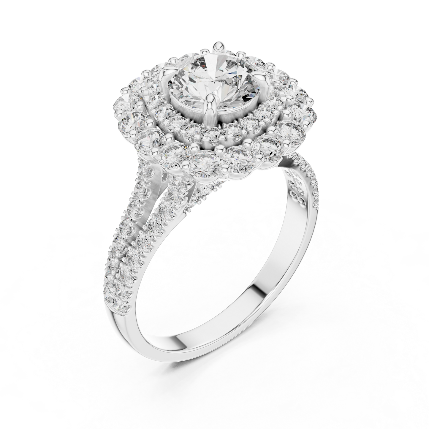 Round Lab Grown Diamond Double Halo Engagement Ring in White Gold
