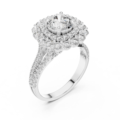 Round Lab Grown Diamond Double Halo Engagement Ring in White Gold