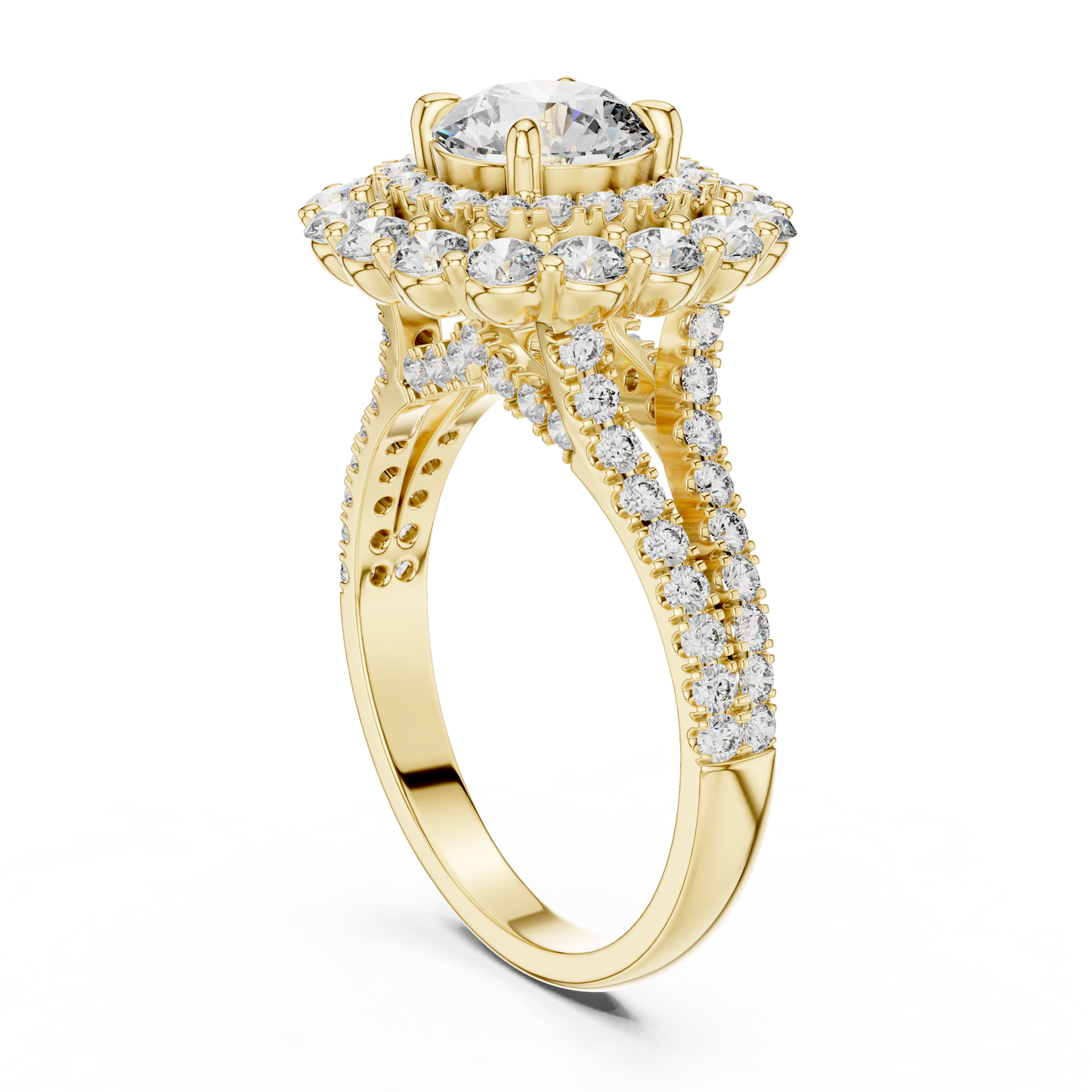 Round Lab Grown Diamond Double Halo Engagement Ring in White Gold