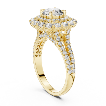 Round Lab Grown Diamond Double Halo Engagement Ring in White Gold