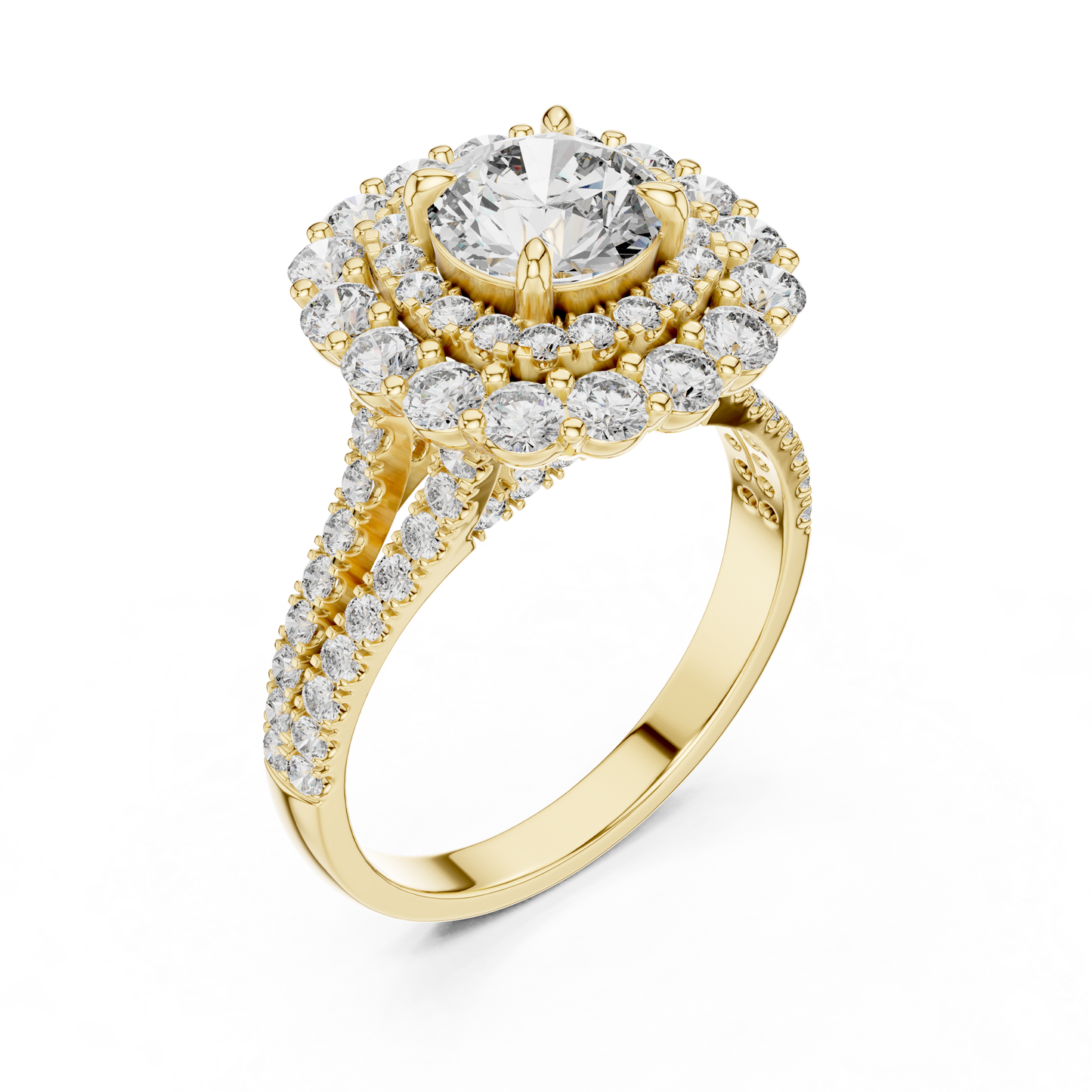 Round Lab Grown Diamond Double Halo Engagement Ring in White Gold