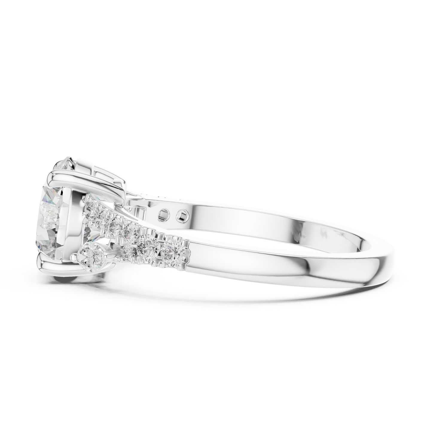 Round Lab Grown Diamond Marquise Leaf Accented Split Shank Ring
