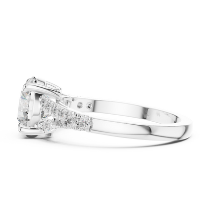 Round Lab Grown Diamond Marquise Leaf Accented Split Shank Ring