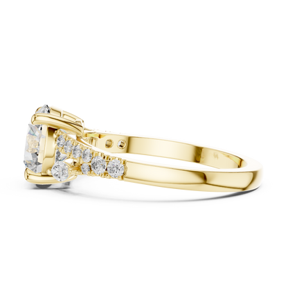 Round Lab Grown Diamond Marquise Leaf Accented Split Shank Ring