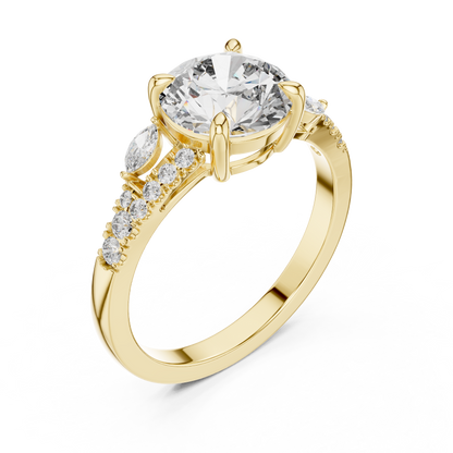 Round Lab Grown Diamond Marquise Leaf Accented Split Shank Ring