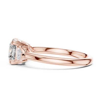 Cushion Lab Grown Diamond Engagement Ring With Trillion Side Accents