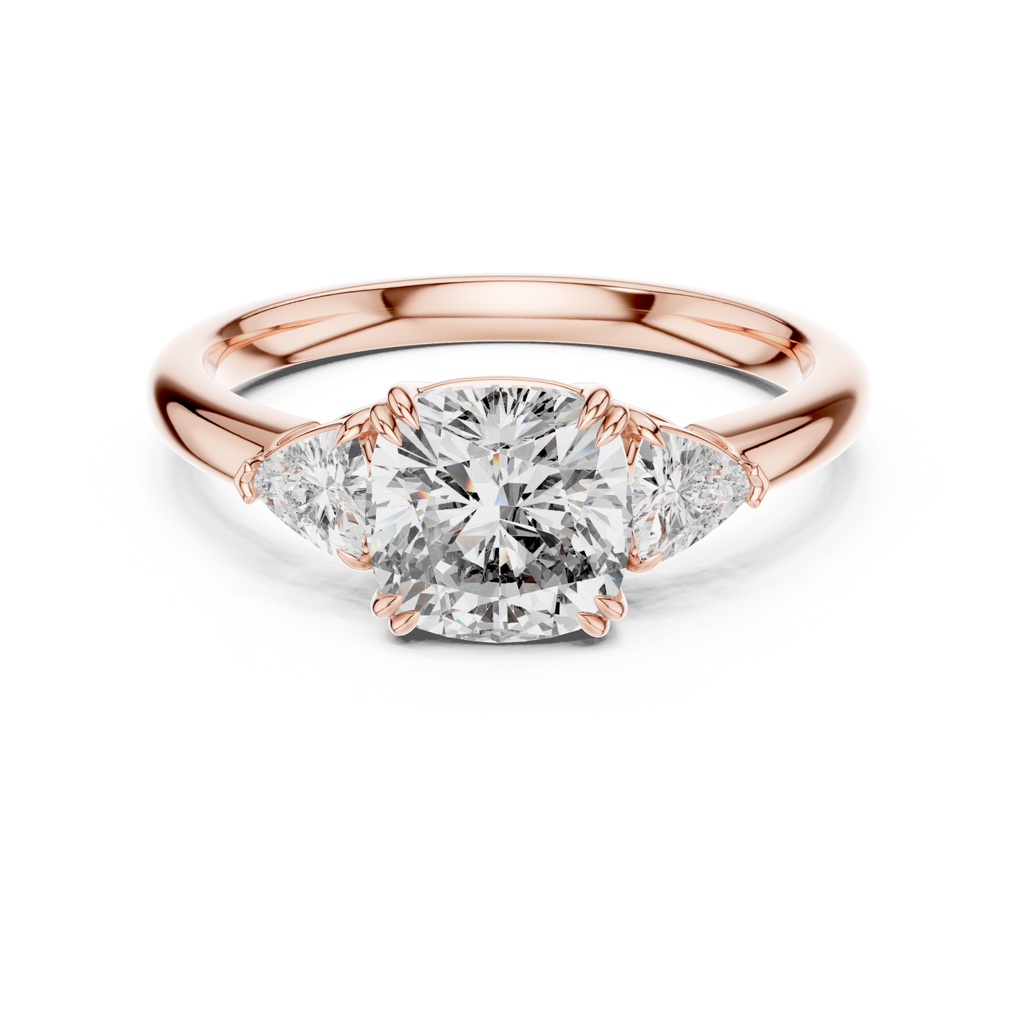 Cushion Lab Grown Diamond Engagement Ring With Trillion Side Accents