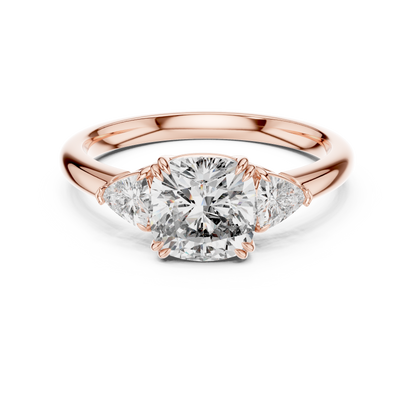 Cushion Lab Grown Diamond Engagement Ring With Trillion Side Accents