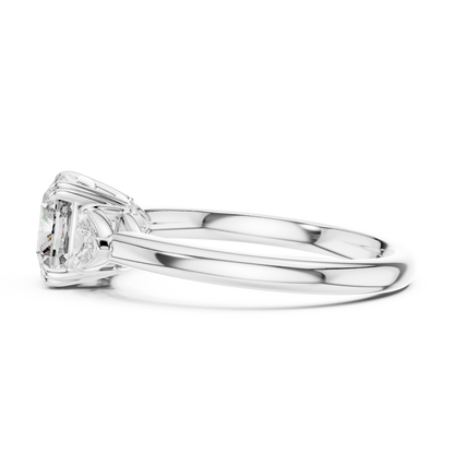 Cushion Lab Grown Diamond Engagement Ring With Trillion Side Accents