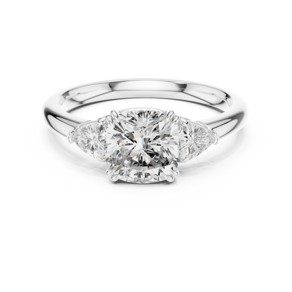 Cushion Lab Grown Diamond Engagement Ring With Trillion Side Accents