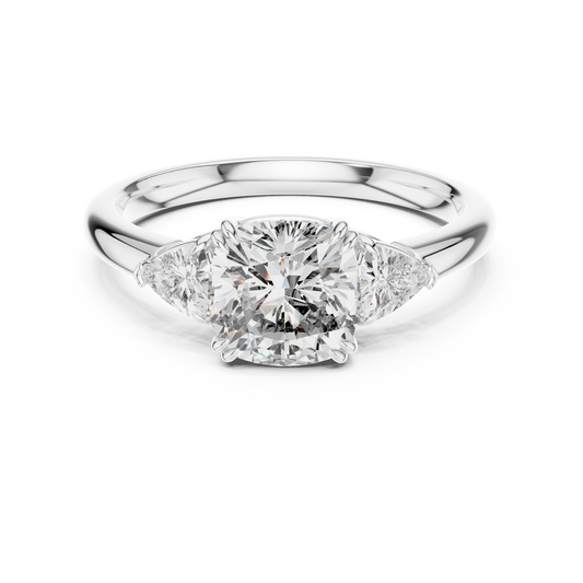 Cushion Lab Grown Diamond Engagement Ring With Trillion Side Accents