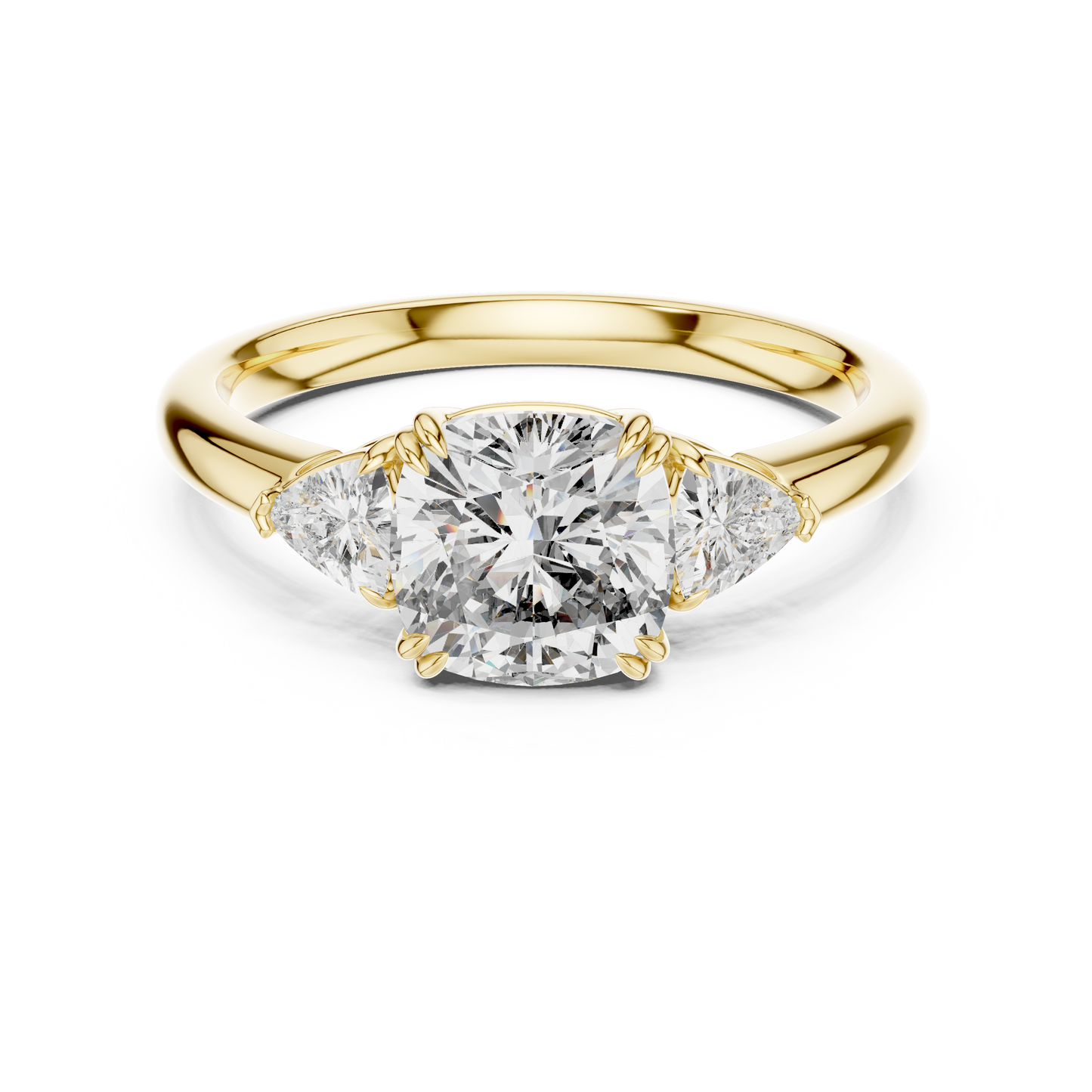 Cushion Lab Grown Diamond Engagement Ring With Trillion Side Accents