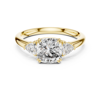 Cushion Lab Grown Diamond Engagement Ring With Trillion Side Accents