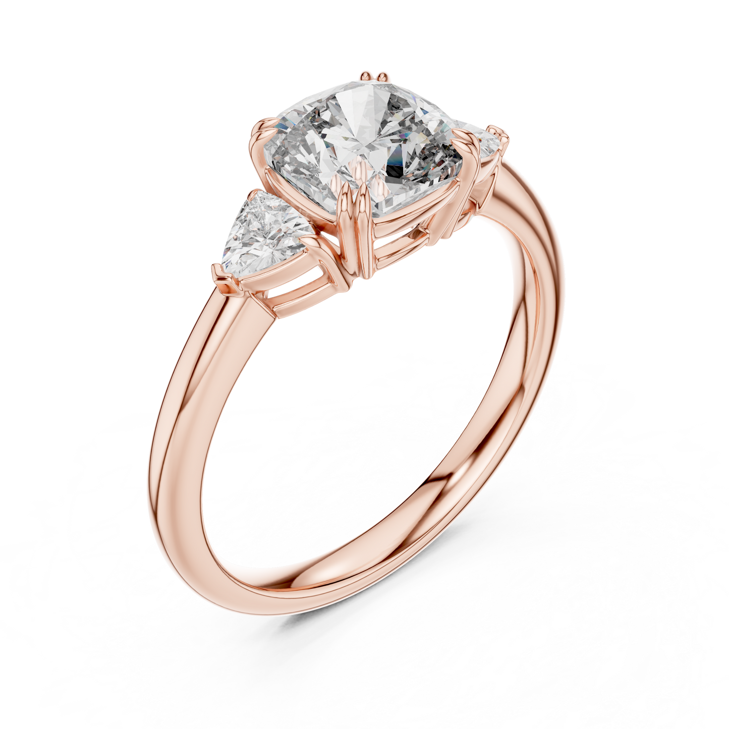 Cushion Lab Grown Diamond Engagement Ring With Trillion Side Accents