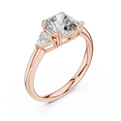 Cushion Lab Grown Diamond Engagement Ring With Trillion Side Accents