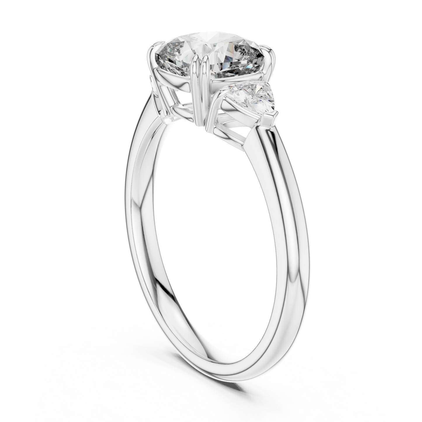 Cushion Lab Grown Diamond Engagement Ring With Trillion Side Accents