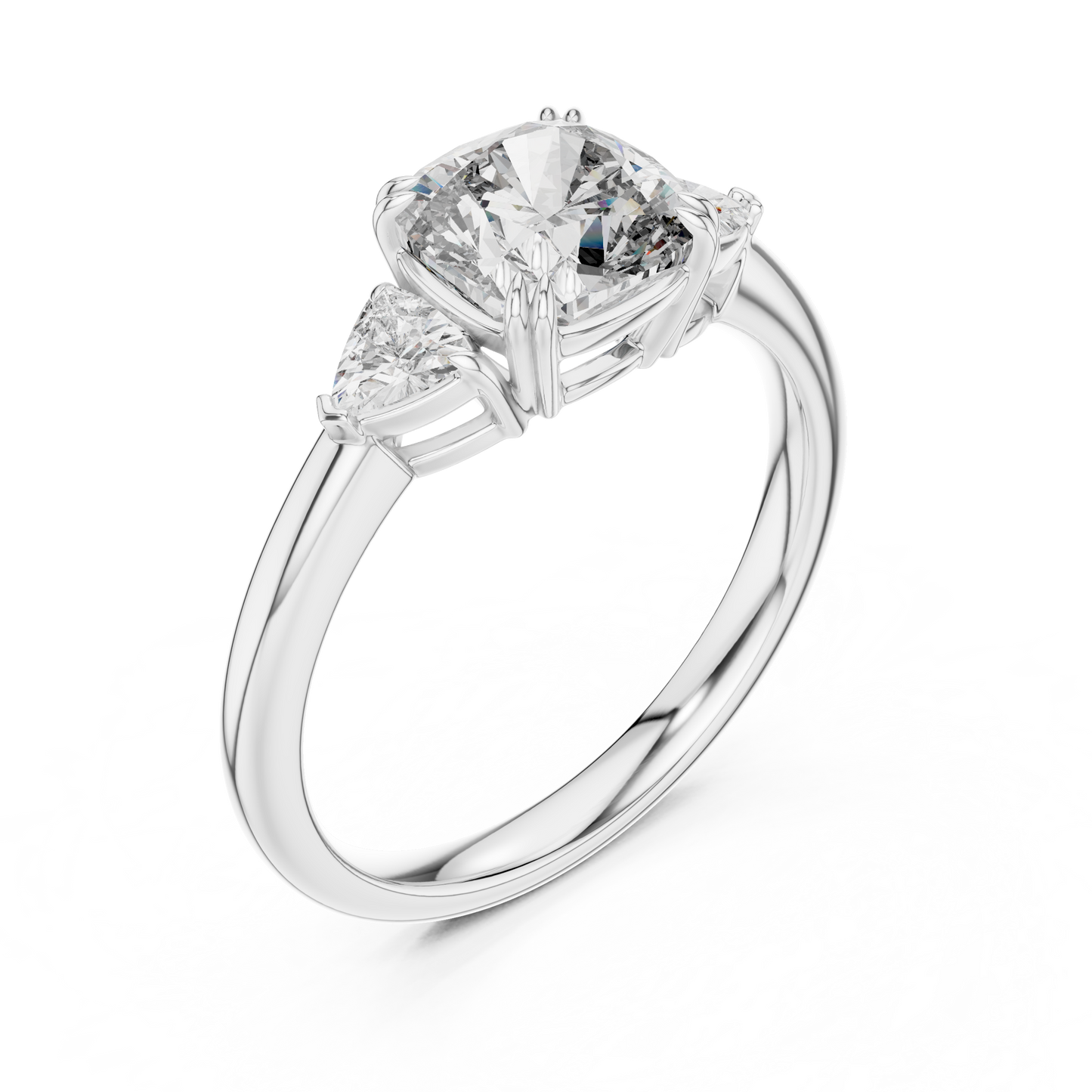 Cushion Lab Grown Diamond Engagement Ring With Trillion Side Accents