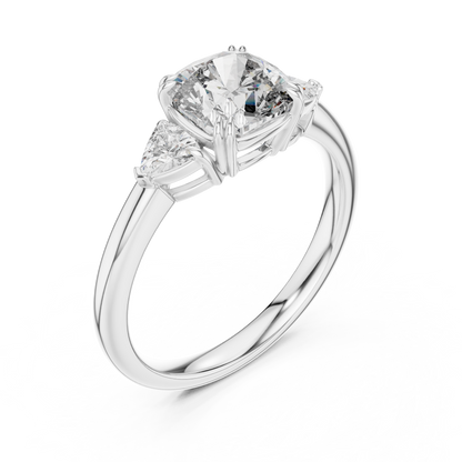 Cushion Lab Grown Diamond Engagement Ring With Trillion Side Accents