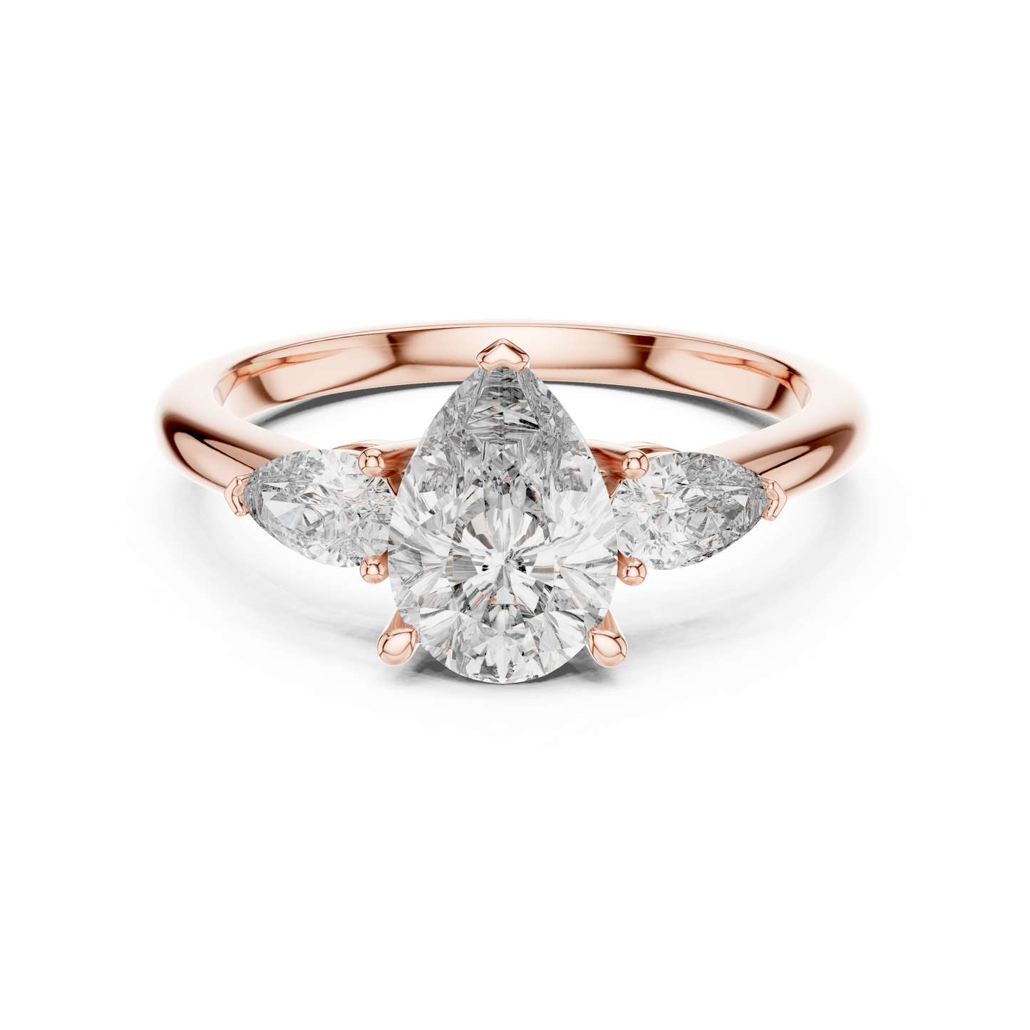 Pear Cut Lab Grown Diamond Three Stone Gold Ring